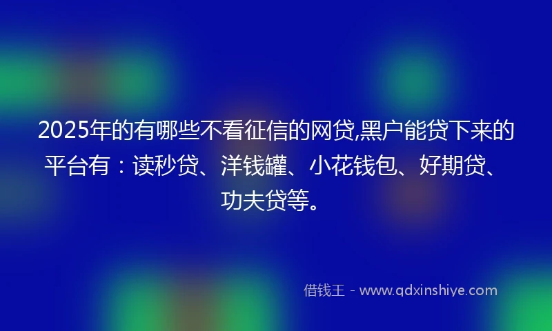 2025年的有哪些不看征信的网贷,黑户能贷下来的平台有：读秒贷、洋钱罐、小花钱包、好期贷、功夫贷等。