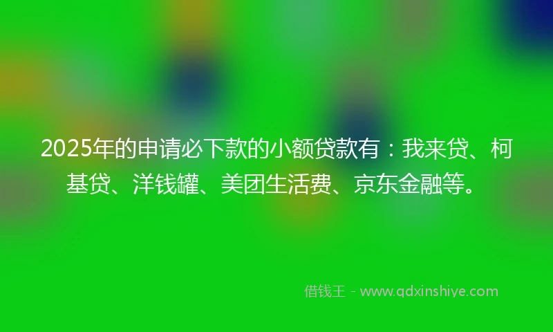 2025年的申请必下款的小额贷款有：我来贷、柯基贷、洋钱罐、美团生活费、京东金融等。