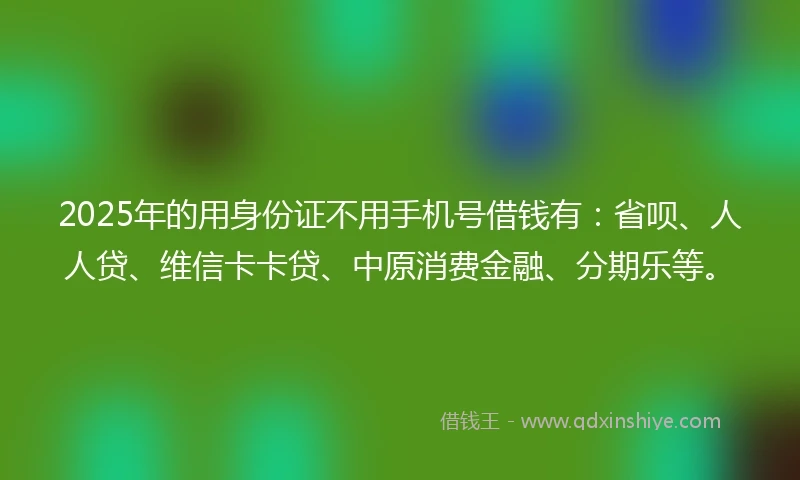 2025年的用身份证不用手机号借钱有：省呗、人人贷、维信卡卡贷、中原消费金融、分期乐等。
