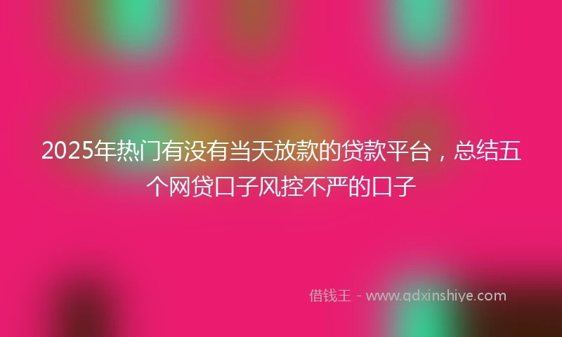 2025年热门有没有当天放款的贷款平台，总结五个网贷口子风控不严的口子