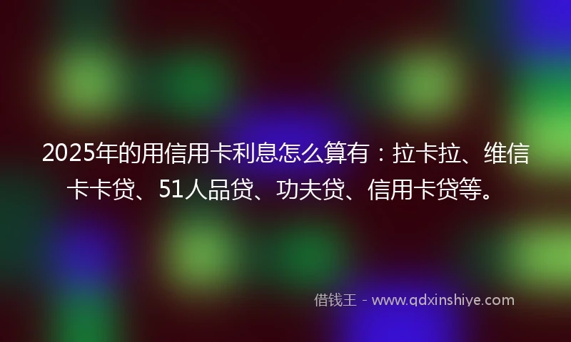 2025年的用信用卡利息怎么算有：拉卡拉、维信卡卡贷、51人品贷、功夫贷、信用卡贷等。