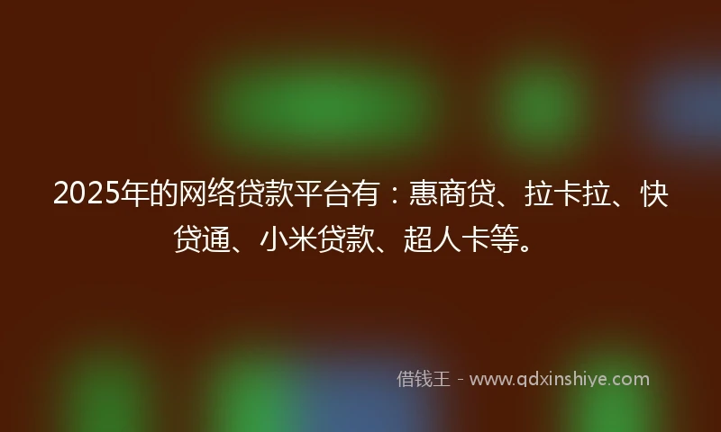 2025年的网络贷款平台有：惠商贷、拉卡拉、快贷通、小米贷款、超人卡等。