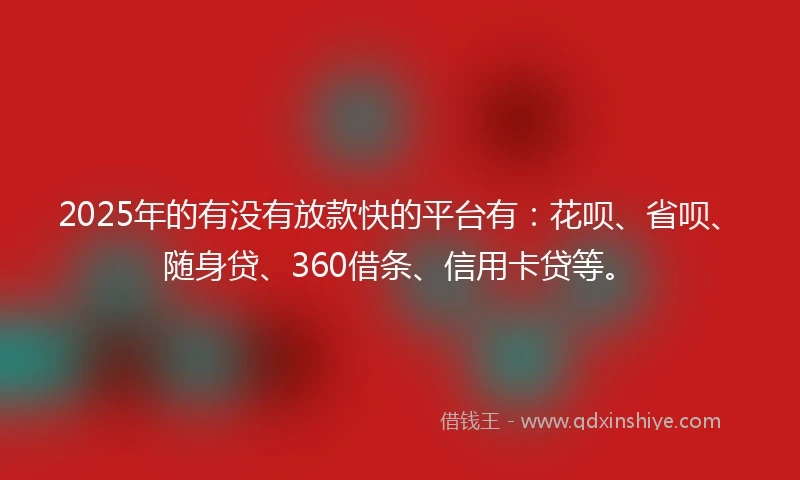2025年的有没有放款快的平台有：花呗、省呗、随身贷、360借条、信用卡贷等。