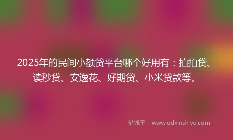 2025年的民间小额贷平台哪个好用有：拍拍贷、读秒贷、安逸花、好期贷、小米贷款等。