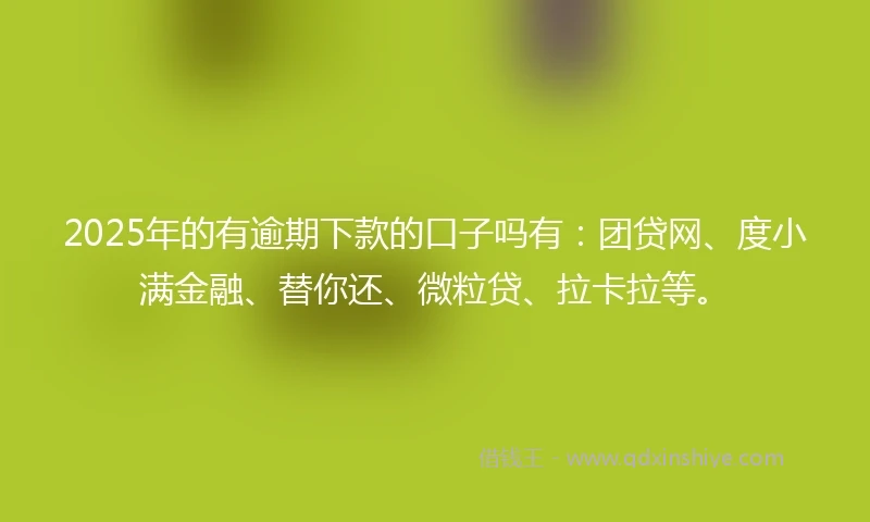 2025年的有逾期下款的口子吗有：团贷网、度小满金融、替你还、微粒贷、拉卡拉等。