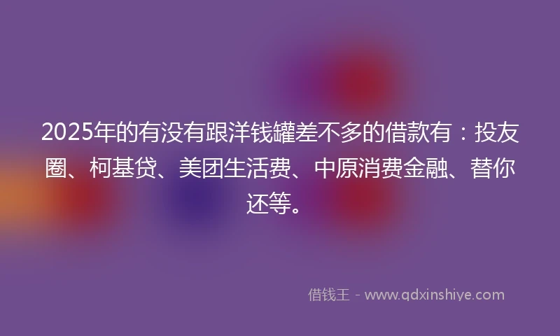 2025年的有没有跟洋钱罐差不多的借款有：投友圈、柯基贷、美团生活费、中原消费金融、替你还等。