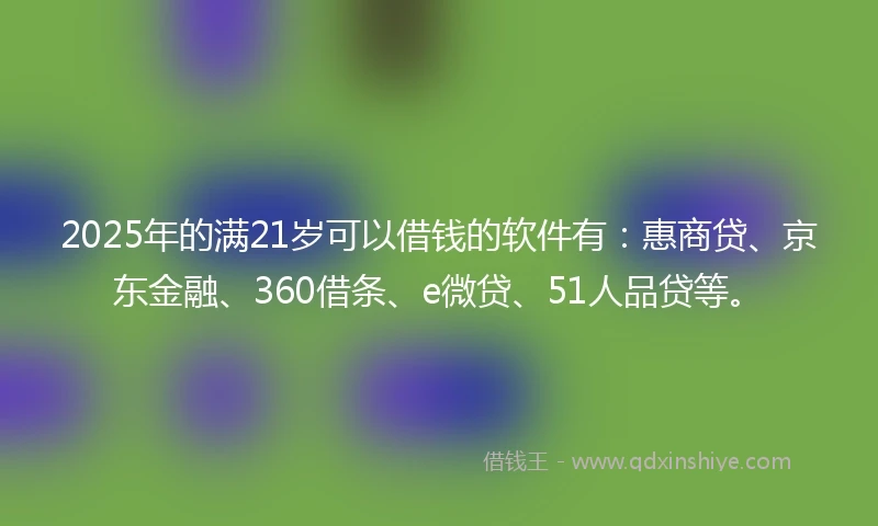 2025年的满21岁可以借钱的软件有：惠商贷、京东金融、360借条、e微贷、51人品贷等。