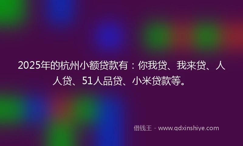 2025年的杭州小额贷款有：你我贷、我来贷、人人贷、51人品贷、小米贷款等。