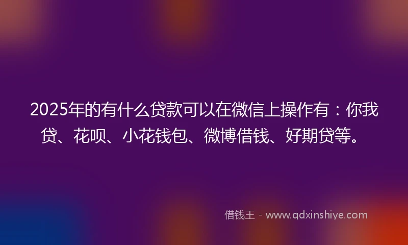2025年的有什么贷款可以在微信上操作有：你我贷、花呗、小花钱包、微博借钱、好期贷等。