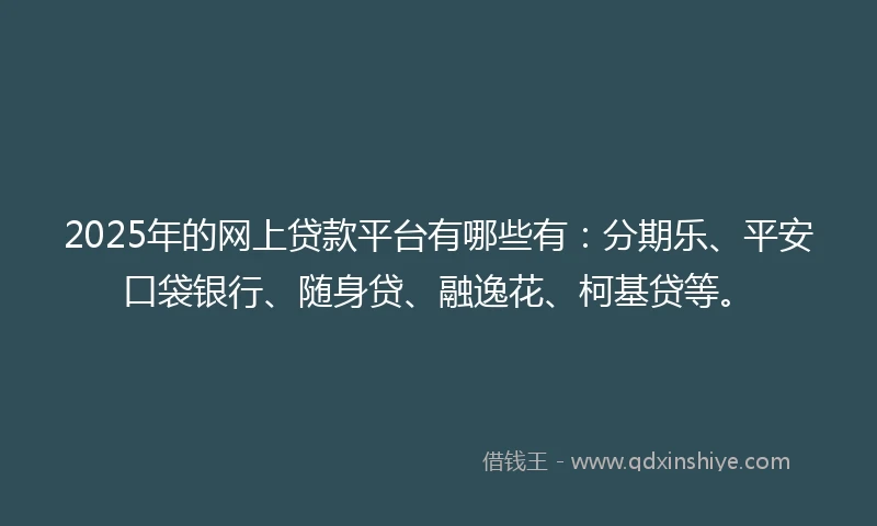2025年的网上贷款平台有哪些有：分期乐、平安口袋银行、随身贷、融逸花、柯基贷等。