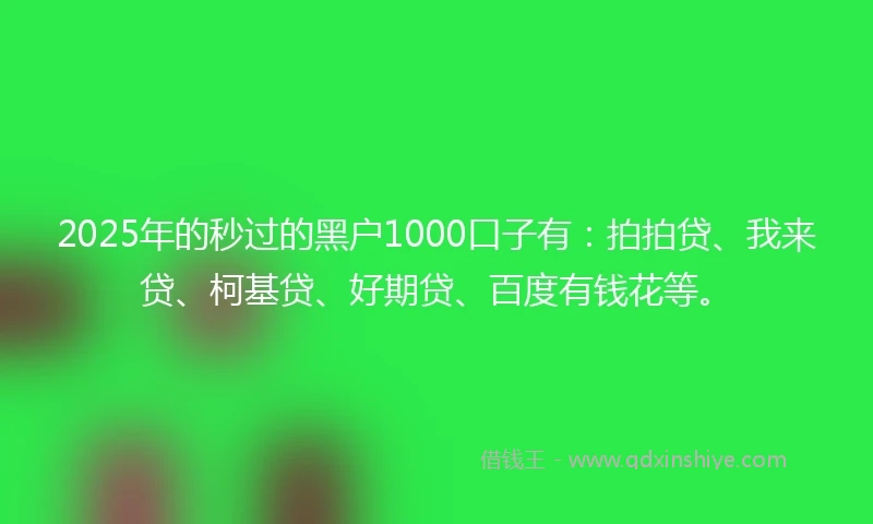 2025年的秒过的黑户1000口子有：拍拍贷、我来贷、柯基贷、好期贷、百度有钱花等。