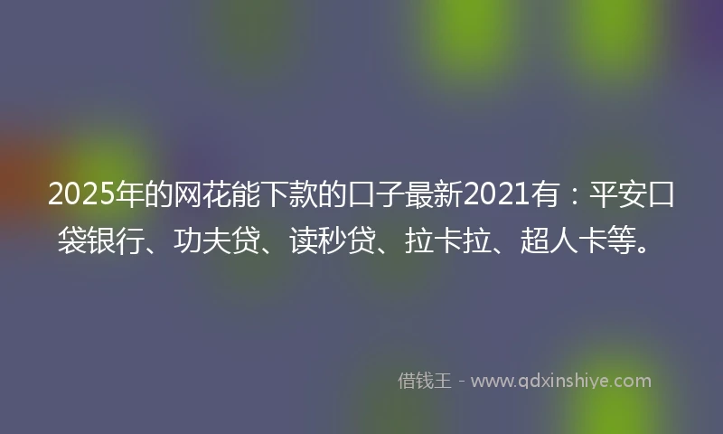 2025年的网花能下款的口子最新2021有：平安口袋银行、功夫贷、读秒贷、拉卡拉、超人卡等。