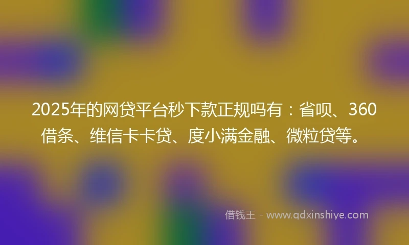 2025年的网贷平台秒下款正规吗有：省呗、360借条、维信卡卡贷、度小满金融、微粒贷等。