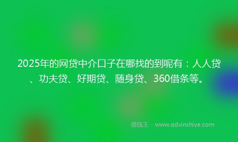2025年的网贷中介口子在哪找的到呢有：人人贷、功夫贷、好期贷、随身贷、360借条等。