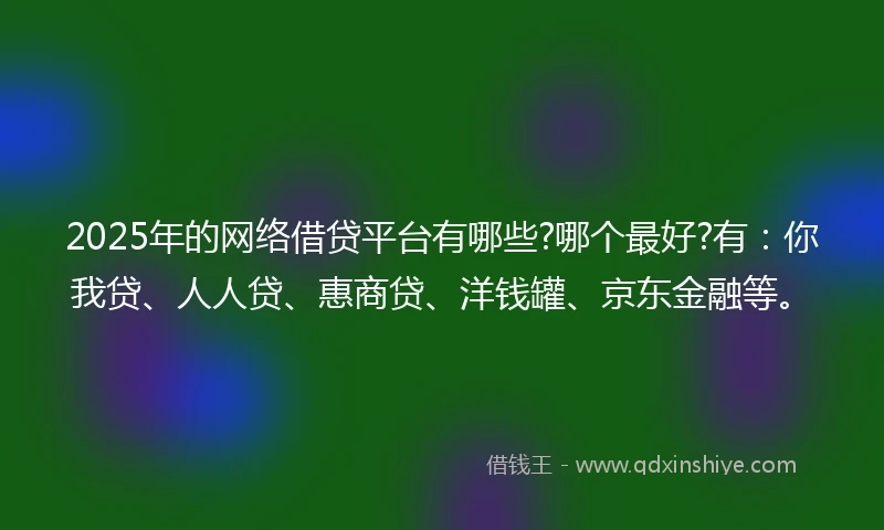 2025年的网络借贷平台有哪些?哪个最好?有：你我贷、人人贷、惠商贷、洋钱罐、京东金融等。