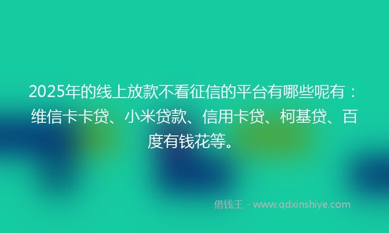2025年的线上放款不看征信的平台有哪些呢有：维信卡卡贷、小米贷款、信用卡贷、柯基贷、百度有钱花等。