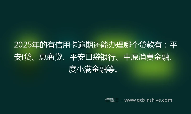 2025年的有信用卡逾期还能办理哪个贷款有：平安i贷、惠商贷、平安口袋银行、中原消费金融、度小满金融等。