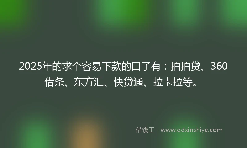 2025年的求个容易下款的口子有：拍拍贷、360借条、东方汇、快贷通、拉卡拉等。