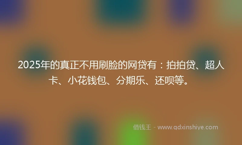 2025年的真正不用刷脸的网贷有：拍拍贷、超人卡、小花钱包、分期乐、还呗等。