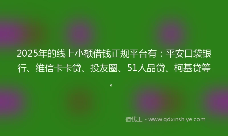 2025年的线上小额借钱正规平台有：平安口袋银行、维信卡卡贷、投友圈、51人品贷、柯基贷等。