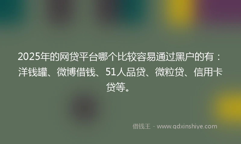 2025年的网贷平台哪个比较容易通过黑户的有：洋钱罐、微博借钱、51人品贷、微粒贷、信用卡贷等。