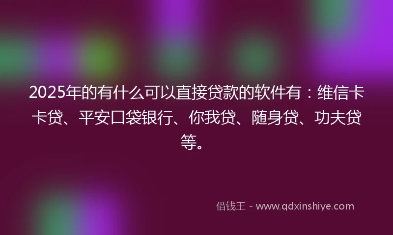 2025年的有什么可以直接贷款的软件有：维信卡卡贷、平安口袋银行、你我贷、随身贷、功夫贷等。
