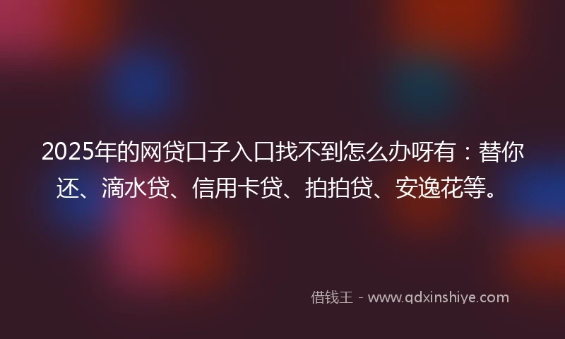 2025年的网贷口子入口找不到怎么办呀有：替你还、滴水贷、信用卡贷、拍拍贷、安逸花等。