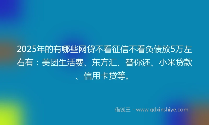 2025年的有哪些网贷不看征信不看负债放5万左右有：美团生活费、东方汇、替你还、小米贷款、信用卡贷等。