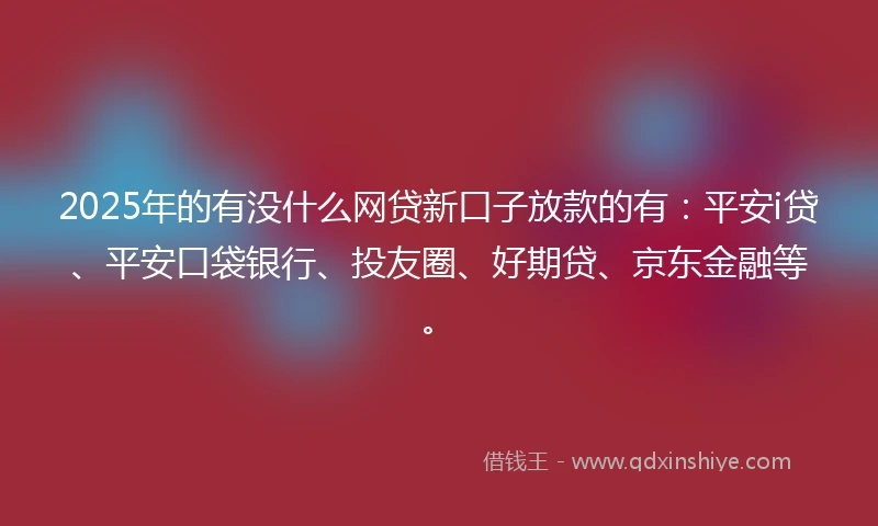 2025年的有没什么网贷新口子放款的有：平安i贷、平安口袋银行、投友圈、好期贷、京东金融等。