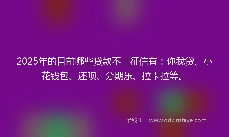 2025年的目前哪些贷款不上征信有：你我贷、小花钱包、还呗、分期乐、拉卡拉等。