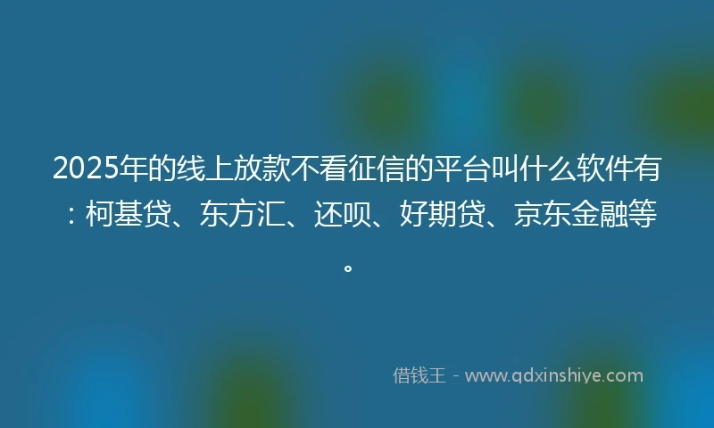 2025年的线上放款不看征信的平台叫什么软件有：柯基贷、东方汇、还呗、好期贷、京东金融等。