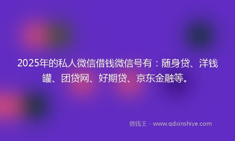 2025年的私人微信借钱微信号有：随身贷、洋钱罐、团贷网、好期贷、京东金融等。
