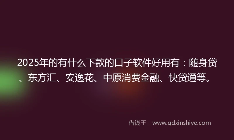 2025年的有什么下款的口子软件好用有：随身贷、东方汇、安逸花、中原消费金融、快贷通等。