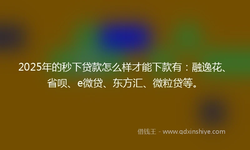2025年的秒下贷款怎么样才能下款有：融逸花、省呗、e微贷、东方汇、微粒贷等。