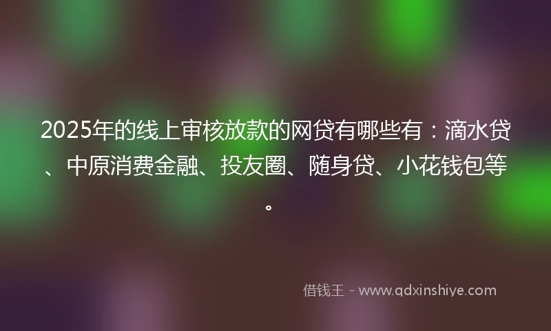2025年的线上审核放款的网贷有哪些有：滴水贷、中原消费金融、投友圈、随身贷、小花钱包等。