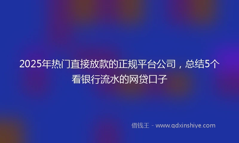 2025年热门直接放款的正规平台公司，总结5个看银行流水的网贷口子