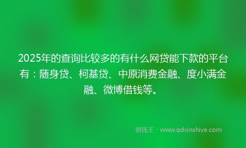 2025年的查询比较多的有什么网贷能下款的平台有：随身贷、柯基贷、中原消费金融、度小满金融、微博借钱等。