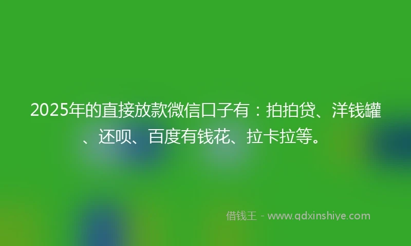 2025年的直接放款微信口子有：拍拍贷、洋钱罐、还呗、百度有钱花、拉卡拉等。