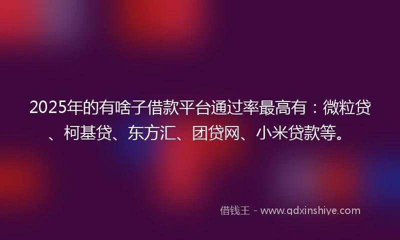 2025年的有啥子借款平台通过率最高有：微粒贷、柯基贷、东方汇、团贷网、小米贷款等。