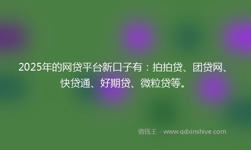2025年的网贷平台新口子有：拍拍贷、团贷网、快贷通、好期贷、微粒贷等。