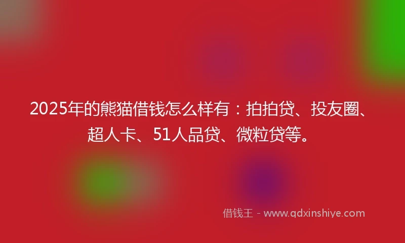 2025年的熊猫借钱怎么样有：拍拍贷、投友圈、超人卡、51人品贷、微粒贷等。