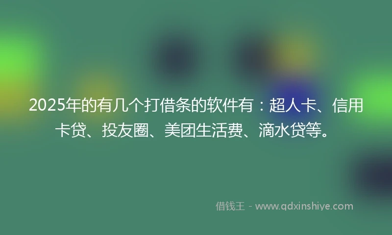 2025年的有几个打借条的软件有：超人卡、信用卡贷、投友圈、美团生活费、滴水贷等。