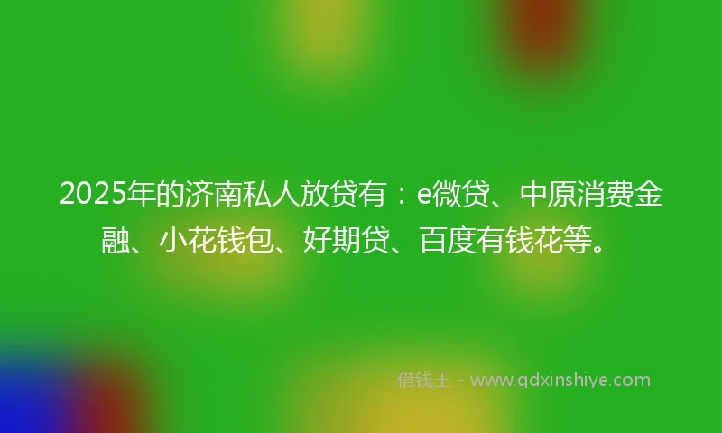 2025年的济南私人放贷有：e微贷、中原消费金融、小花钱包、好期贷、百度有钱花等。