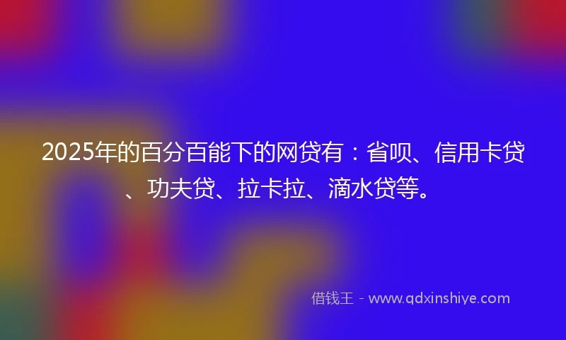 2025年的百分百能下的网贷有：省呗、信用卡贷、功夫贷、拉卡拉、滴水贷等。