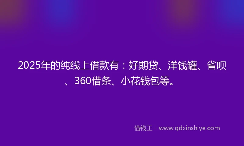 2025年的纯线上借款有：好期贷、洋钱罐、省呗、360借条、小花钱包等。