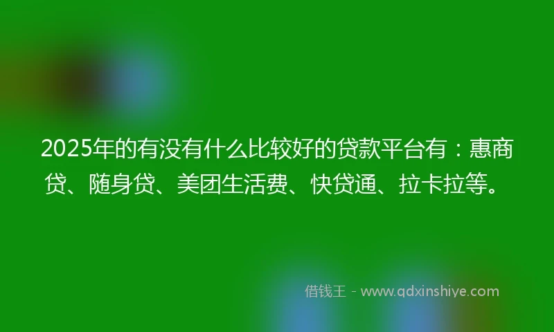 2025年的有没有什么比较好的贷款平台有：惠商贷、随身贷、美团生活费、快贷通、拉卡拉等。