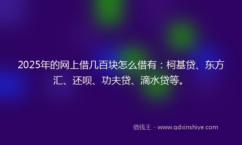 2025年的网上借几百块怎么借有：柯基贷、东方汇、还呗、功夫贷、滴水贷等。