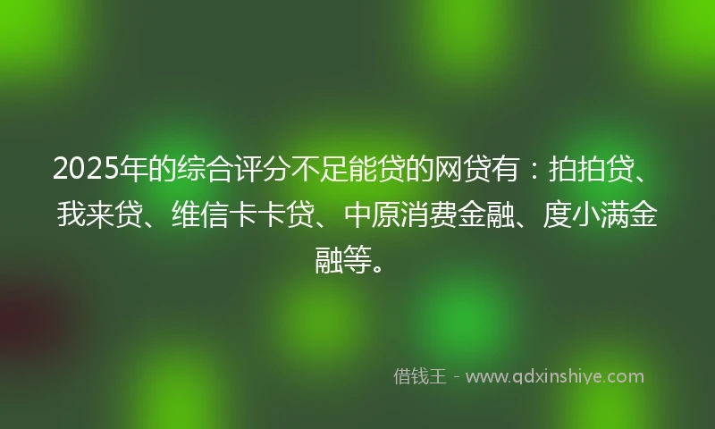 2025年的综合评分不足能贷的网贷有：拍拍贷、我来贷、维信卡卡贷、中原消费金融、度小满金融等。