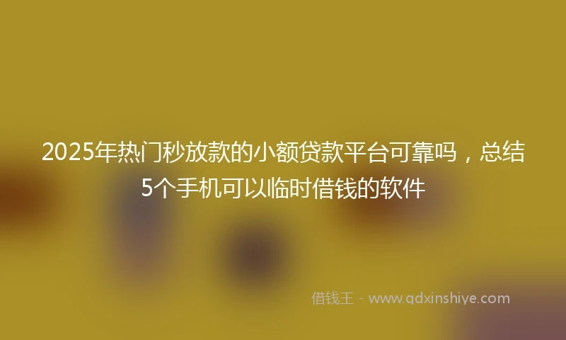 2025年热门秒放款的小额贷款平台可靠吗，总结5个手机可以临时借钱的软件