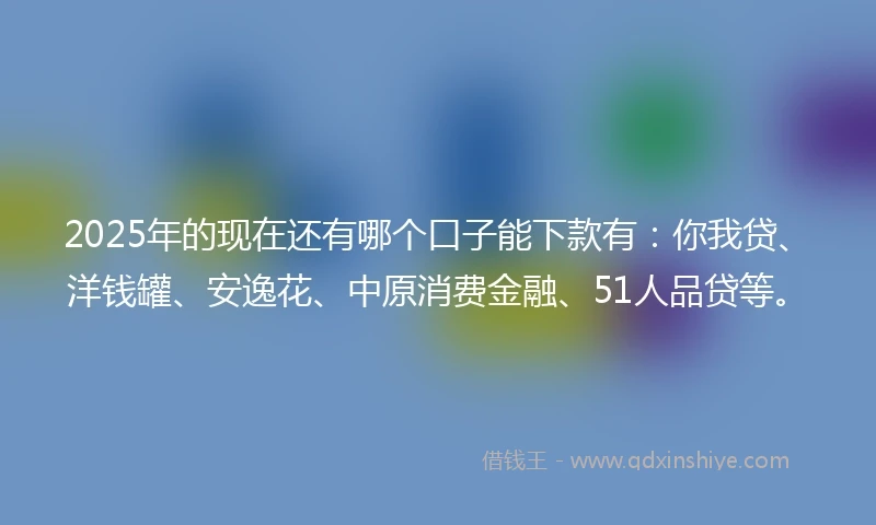 2025年的现在还有哪个口子能下款有：你我贷、洋钱罐、安逸花、中原消费金融、51人品贷等。